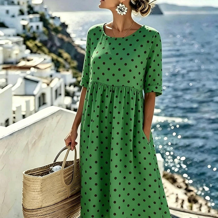 Harper™ | Vestido Midi Verde Esmeralda con Lunares