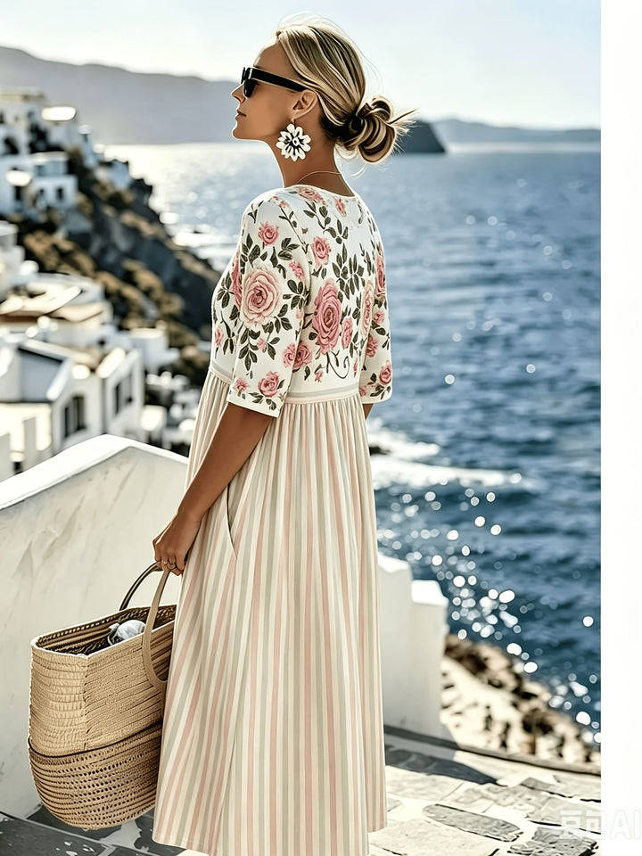 Elodie™ | Vestido Midi a Rayas Rosa Vintage