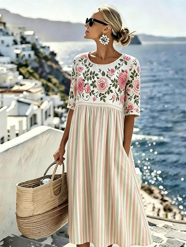 Elodie™ | Vestido Midi a Rayas Rosa Vintage