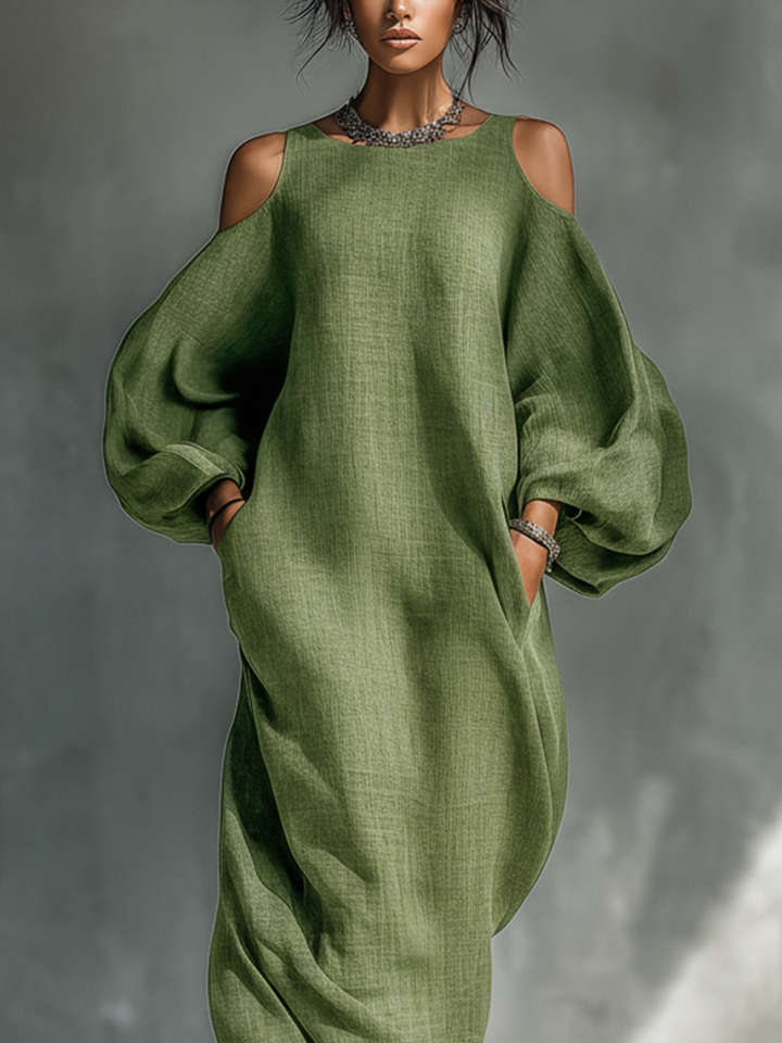 Georgina - Vestido Maxi Verde Claro Off-Shoulder