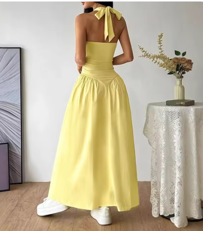 Junio - Vestido Largo Amarillo Sin Espalda