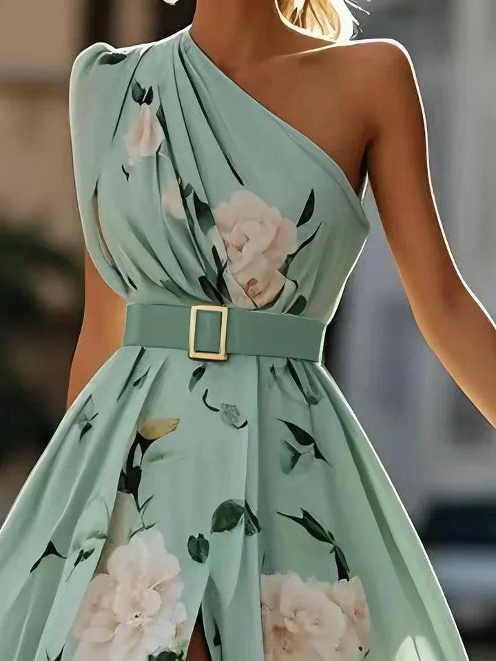 Sella - Vestido Maxi de Chifón A-Line con Volantes de Un Hombro