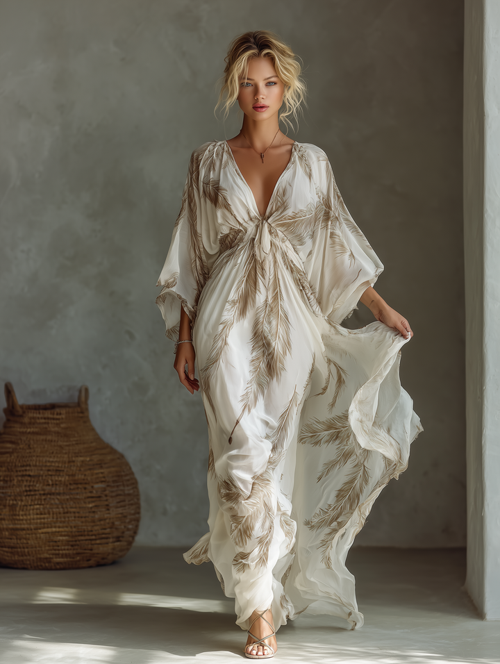 Morrisa - Vestido Maxi de Chifón en Marfil y Topo