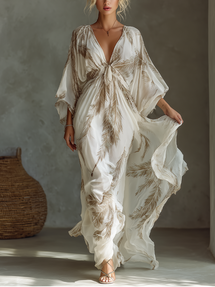 Morrisa - Vestido Maxi de Chifón en Marfil y Topo