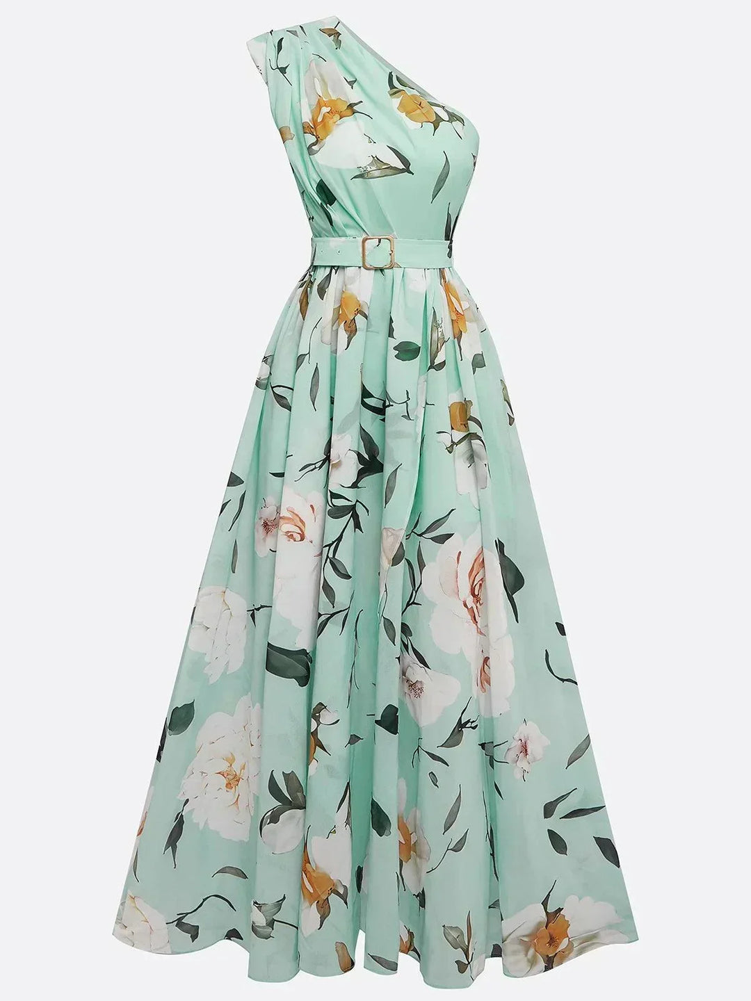 Sella - Vestido Maxi de Chifón A-Line con Volantes de Un Hombro