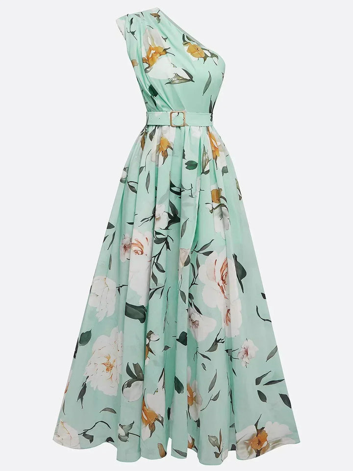 Sella - Vestido Maxi de Chifón A-Line con Volantes de Un Hombro