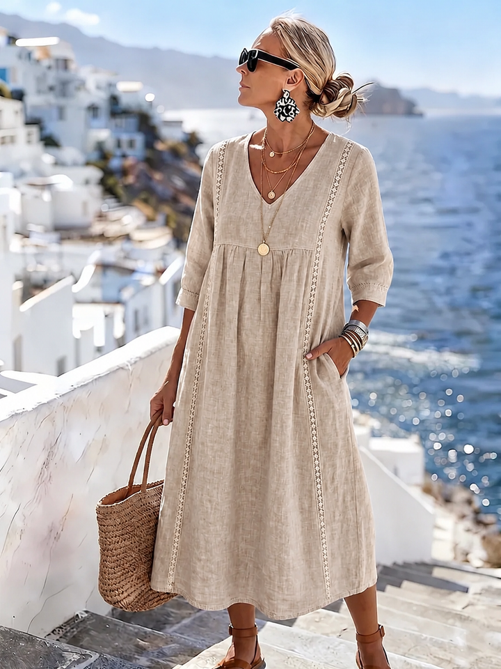 Helena - Vestido Casual de Encaje de Parches Suelto