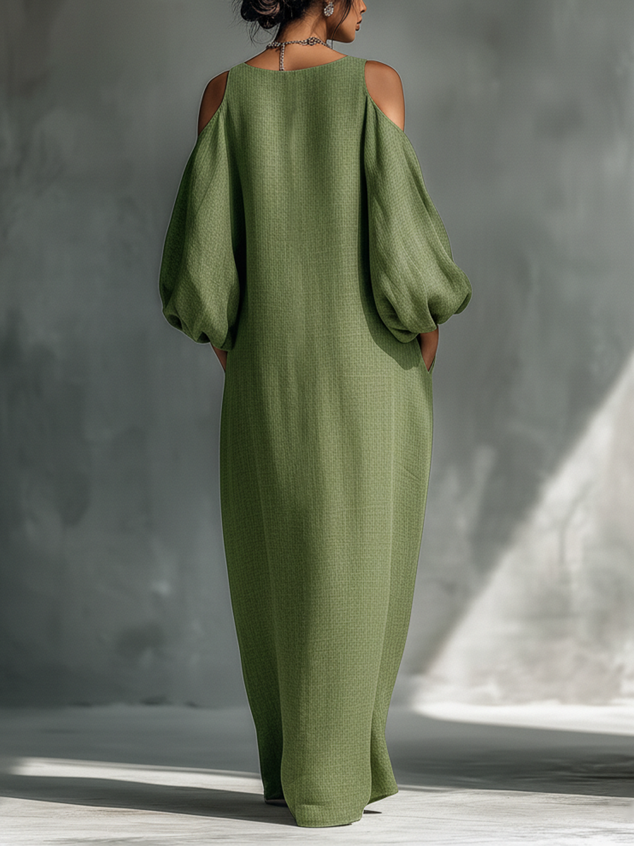 Georgina - Vestido Maxi Verde Claro Off-Shoulder