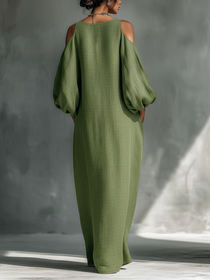 Georgina - Vestido Maxi Verde Claro Off-Shoulder