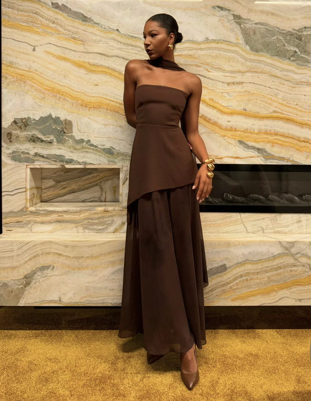 Aylin – Vestido Maxi de Chifón Sin Tirantes