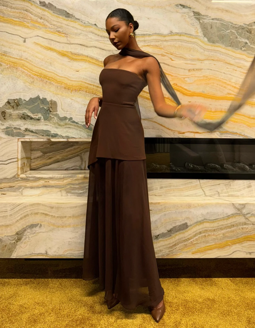 Aylin – Vestido Maxi de Chifón Sin Tirantes