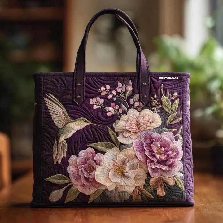 Bolsa Acolchada Artesanal - Colibríes y Orquídeas