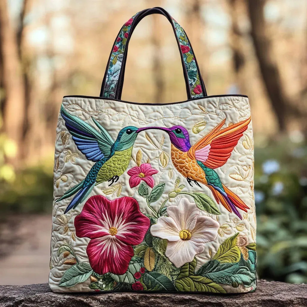 Bolsa Acolchada - Colibrí y Flores Blancas