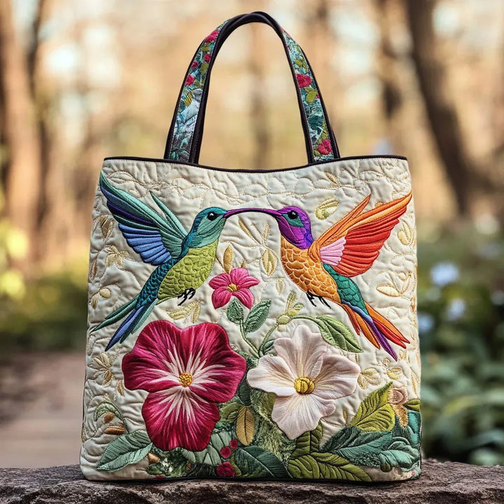 Bolsa Acolchada - Colibrí y Flores Blancas