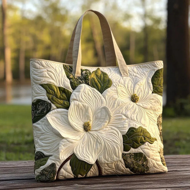 Bolso Tote Acolchado Artesanal - Elegantes Lirios Blancos