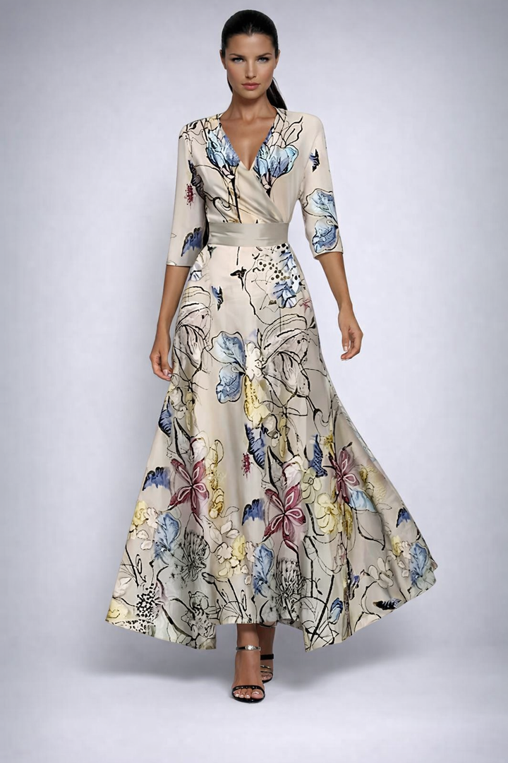 Elisa - Vestido Maxi Envolvente Elegante con Flores