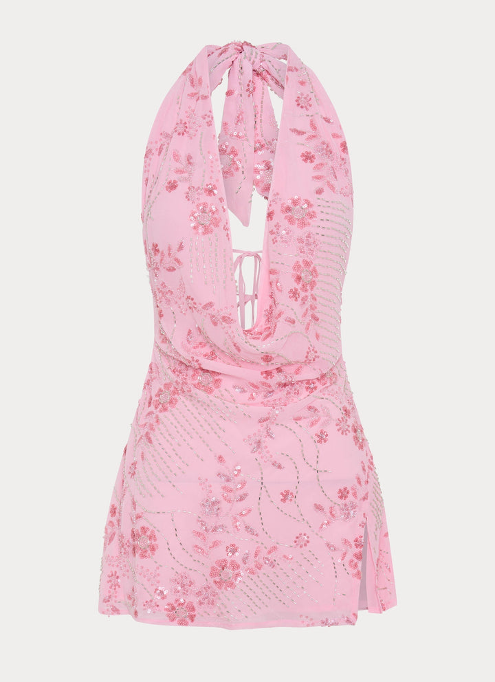 Cinzia - Vestido Mini Rosa con Cuentas