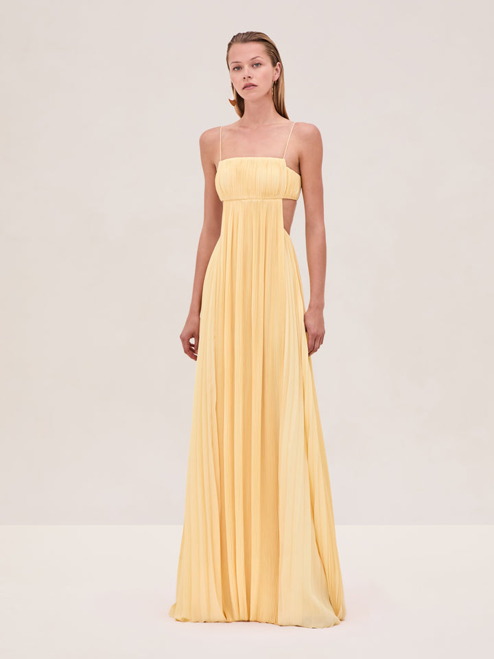 Varranza - Vestido Maxi A-Line con Corte Plisado en la Cintura
