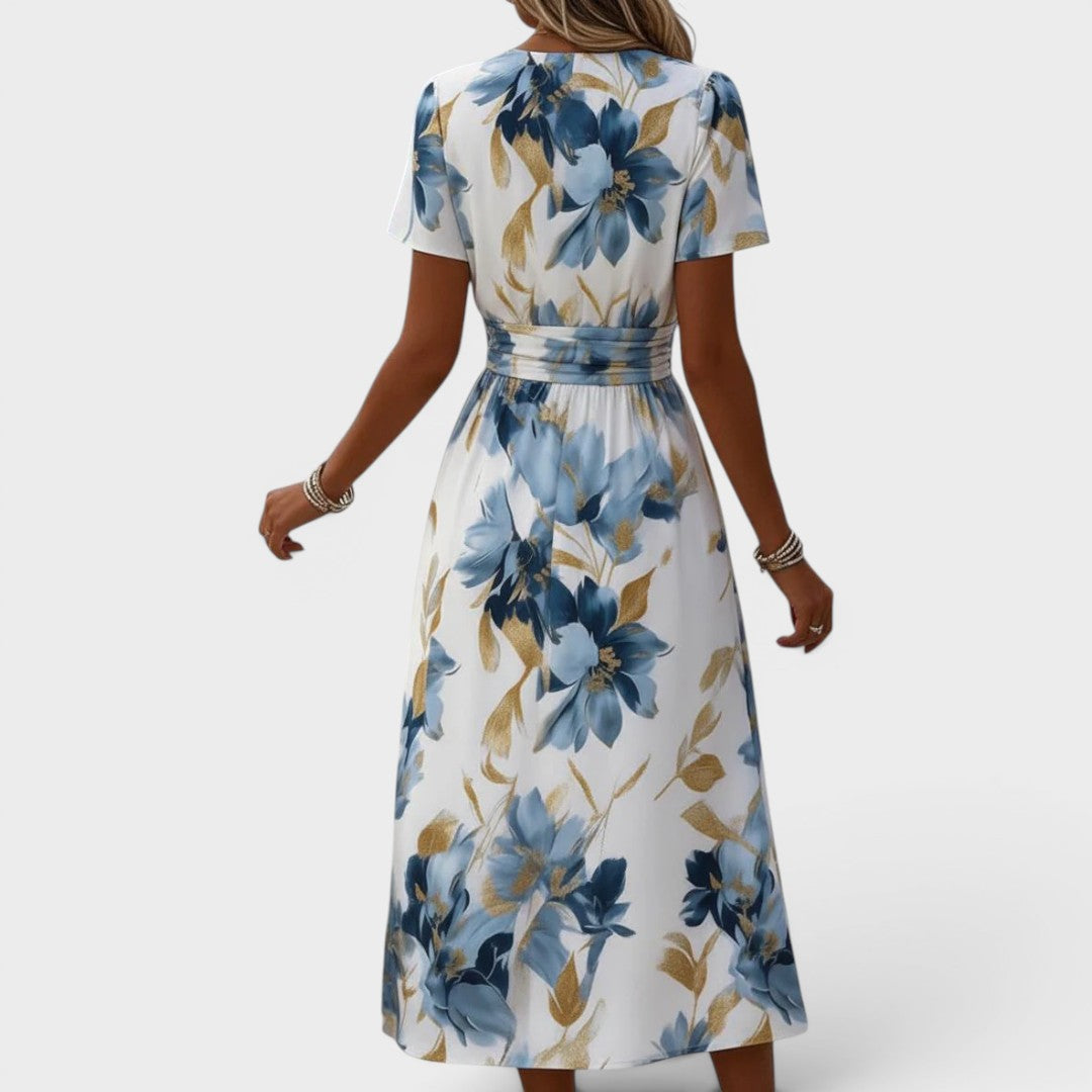 Denise | Vestido Midi con Cintura Envolvente Floral