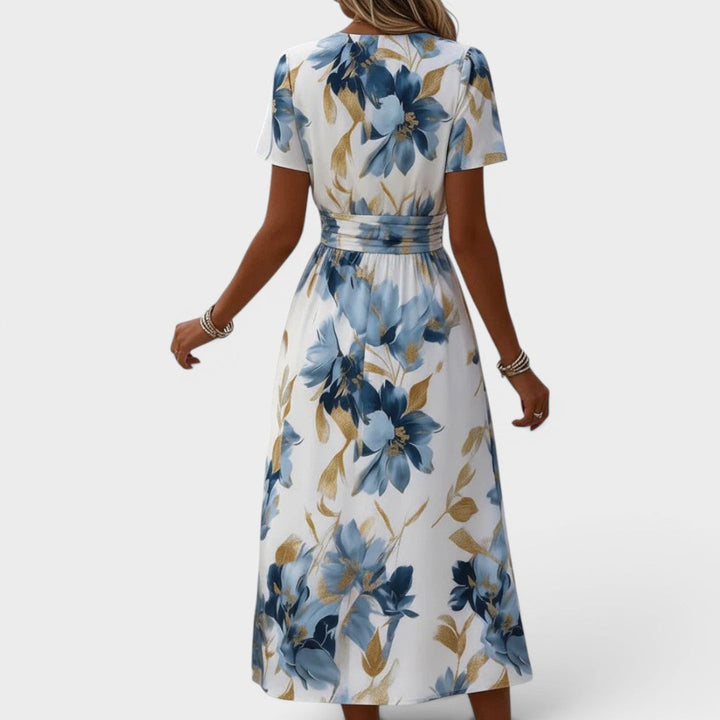 Denise | Vestido Midi con Cintura Envolvente Floral