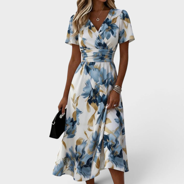 Denise | Vestido Midi con Cintura Envolvente Floral