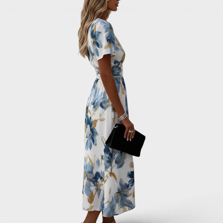 Denise | Vestido Midi con Cintura Envolvente Floral
