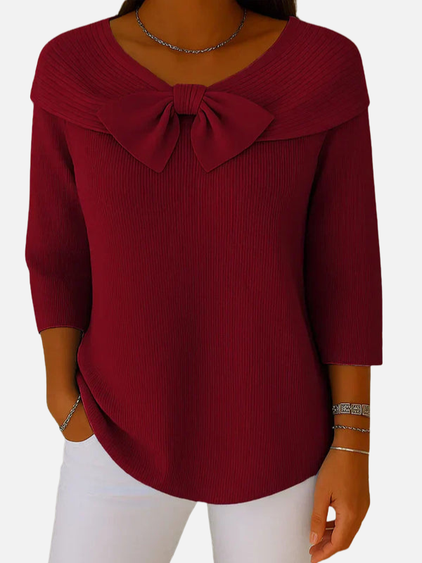 Lene | Blusa de Punto Acanalado Elegante con Lazo