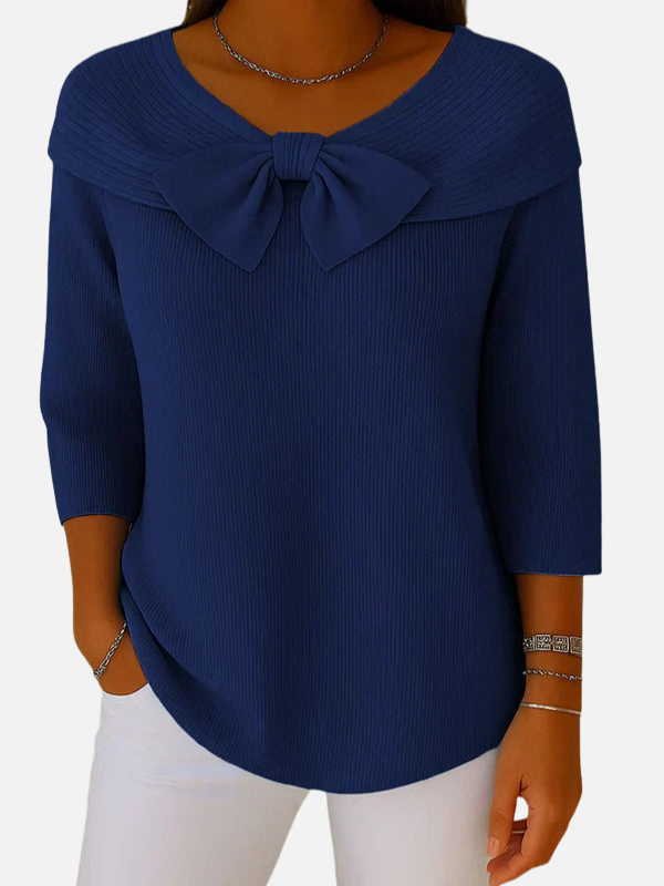 Lene | Blusa de Punto Acanalado Elegante con Lazo