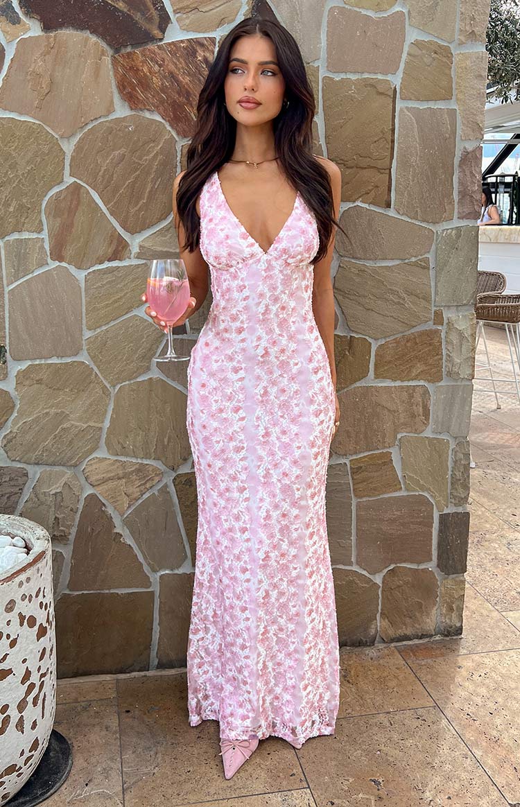 Farida - Vestido Largo de Encaje Rosa