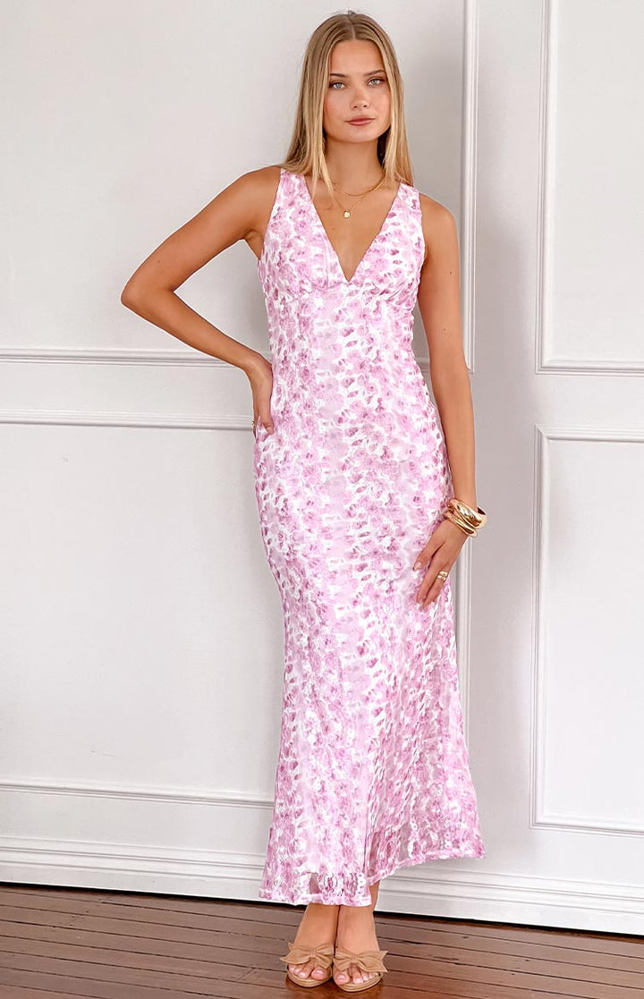 Farida - Vestido Largo de Encaje Rosa