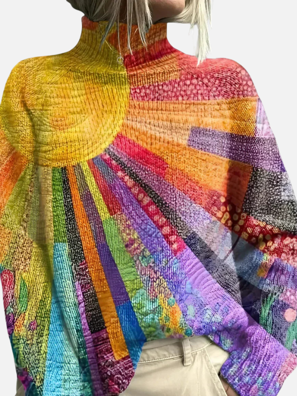 Hanne | Suéter de Cuello Alto con Patrón Colorido