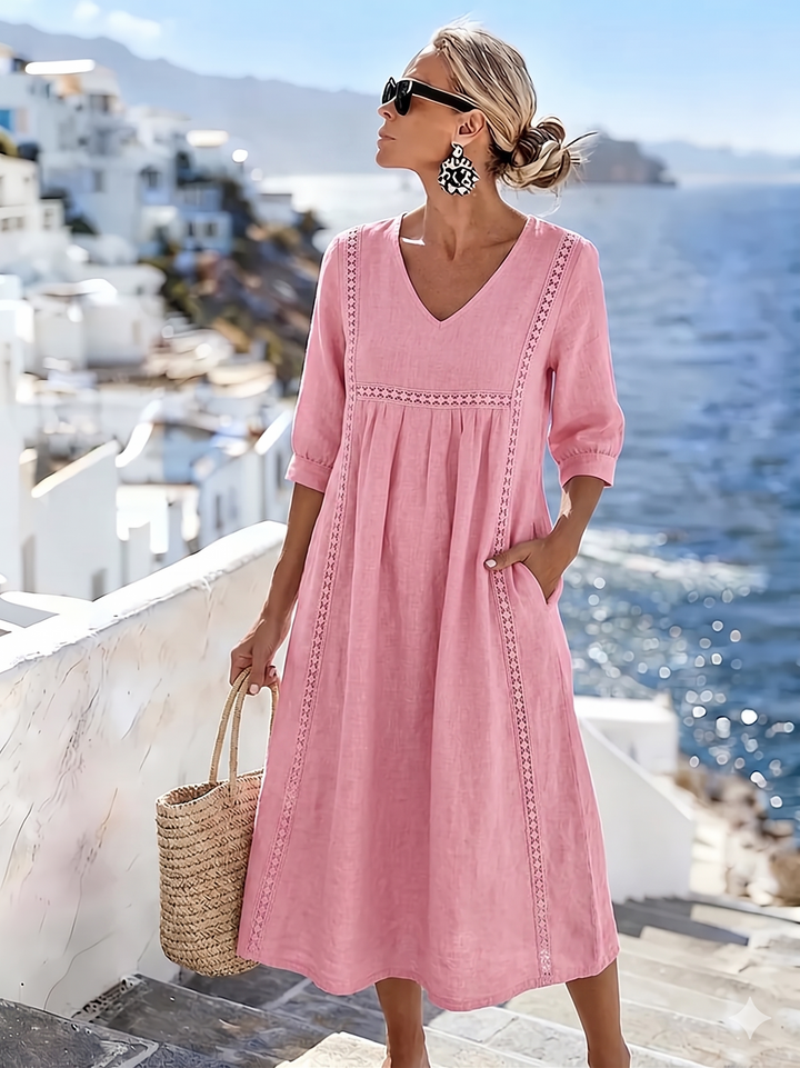Helena - Vestido Casual de Encaje de Parches Suelto