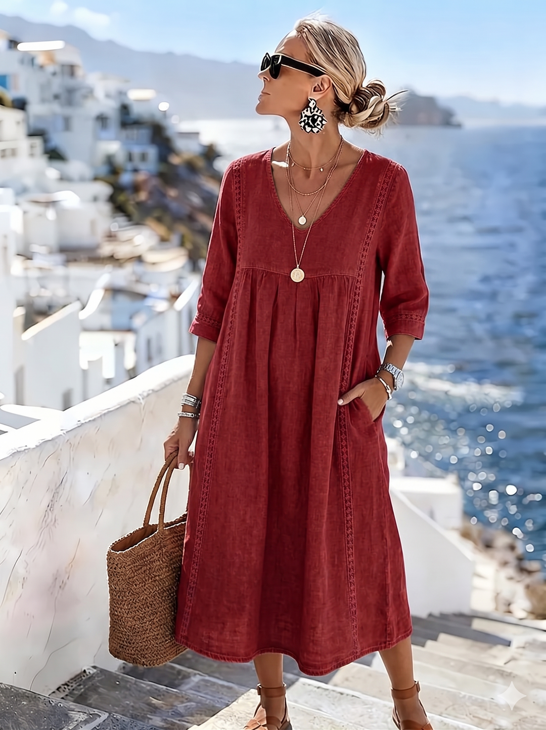 Helena - Vestido Casual de Encaje de Parches Suelto