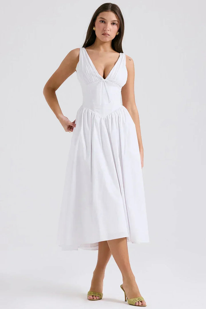 Ariana - Vestido Midi con Corsé y Escote en V