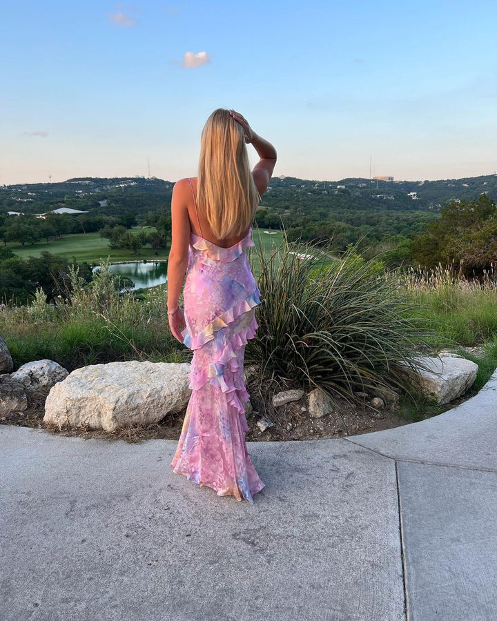 Olivia | Vestido Maxi con Volantes Florales