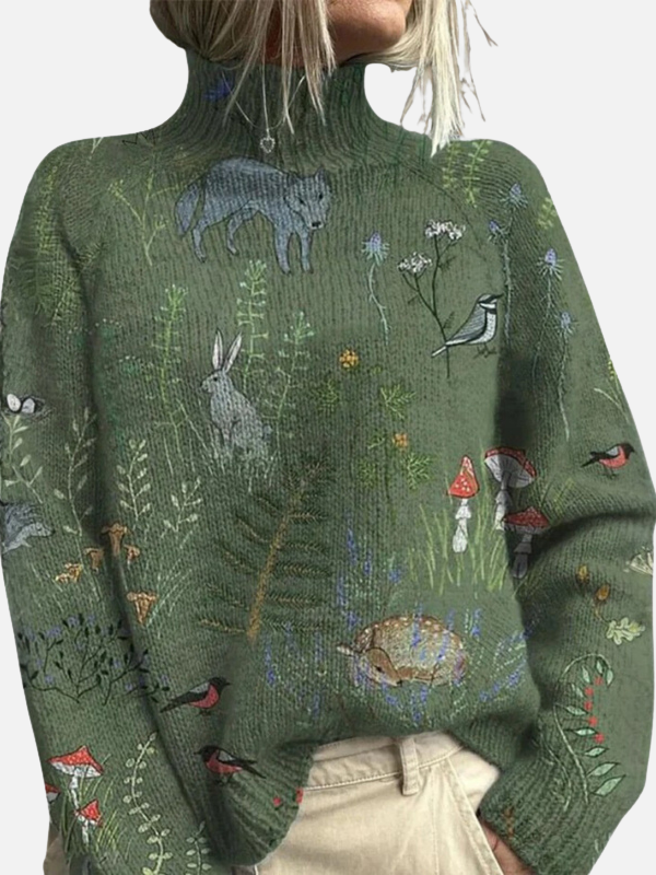 Anna | Jersey de Cuello Alto con Motivo de Bosque
