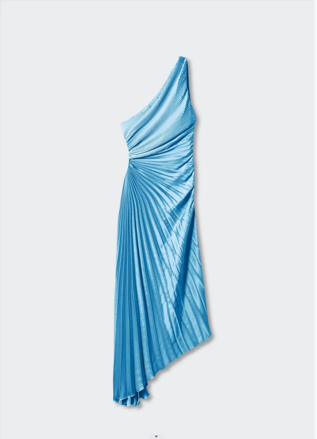 Sylviana - Vestido Midi Plisado de Un Hombro