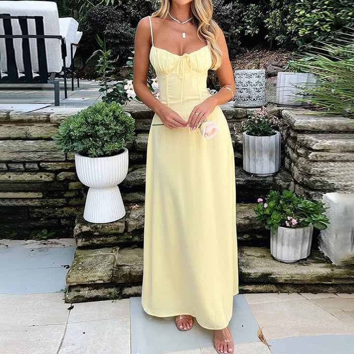 Vestido Maxi Sin Mangas de Verano con Fruncido en el Cuerpo