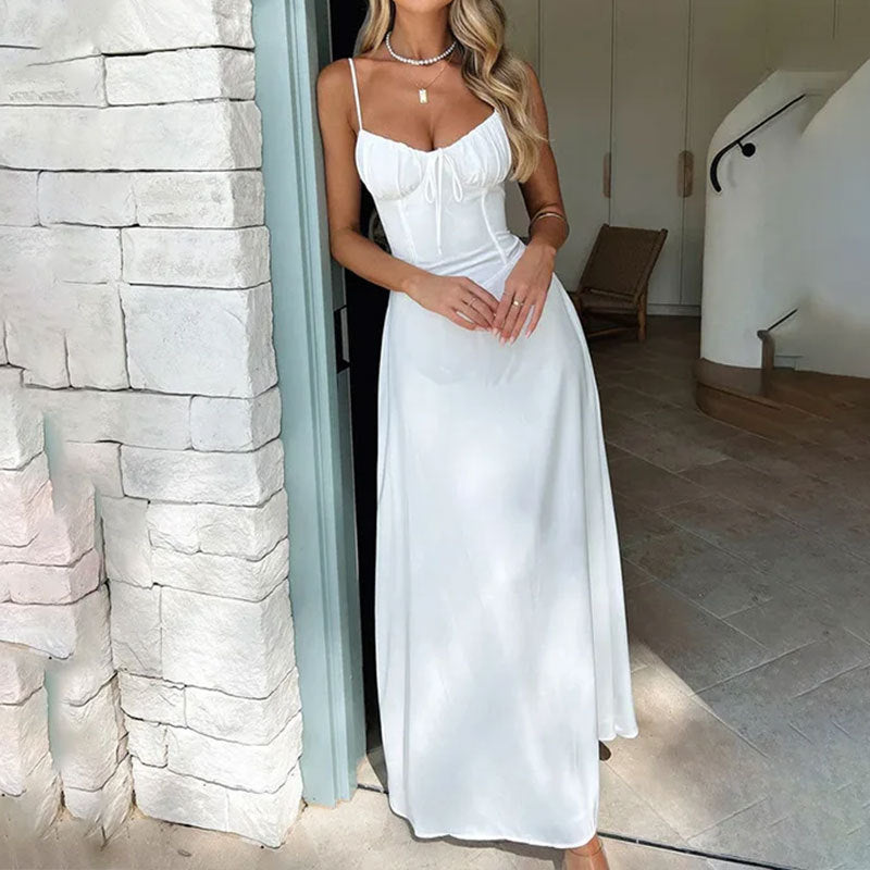 Vestido Maxi Sin Mangas de Verano con Fruncido en el Cuerpo