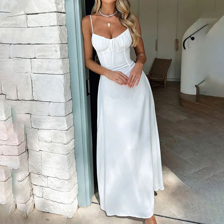 Vestido Maxi Sin Mangas de Verano con Fruncido en el Cuerpo