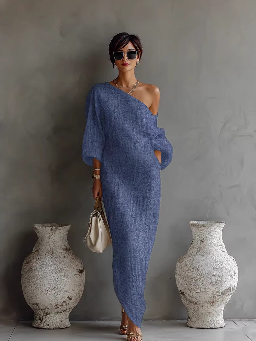 Aurora | Vestido Maxi Fluido de Un Hombro en Marfil