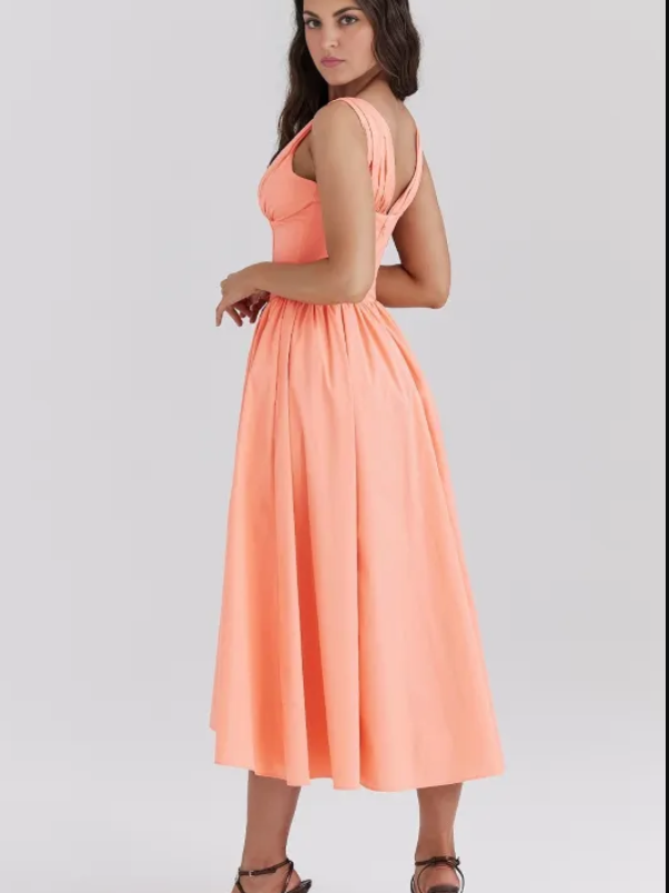 Ariana - Vestido Midi con Corsé y Escote en V