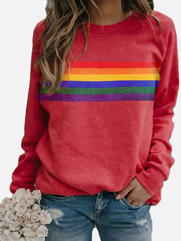 Helle | Sudadera con Rayas de Arcoíris, Cuello Redondo