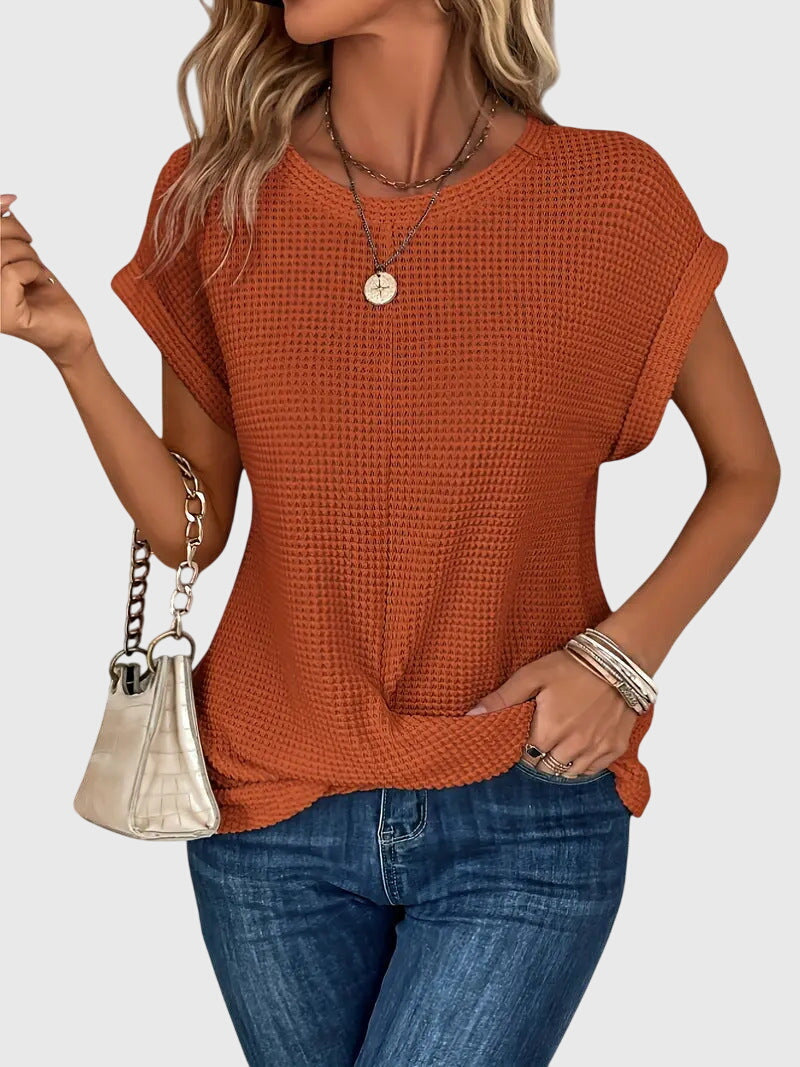 Pia | Blusa de Punto Waffle con Cuello Redondo