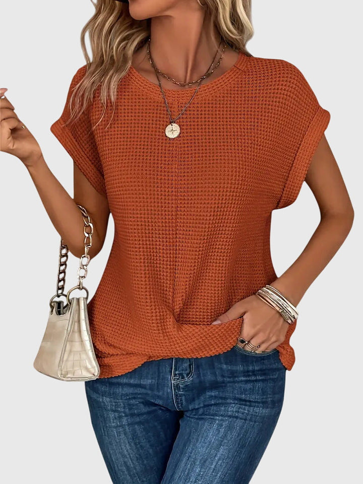 Pia | Blusa de Punto Waffle con Cuello Redondo