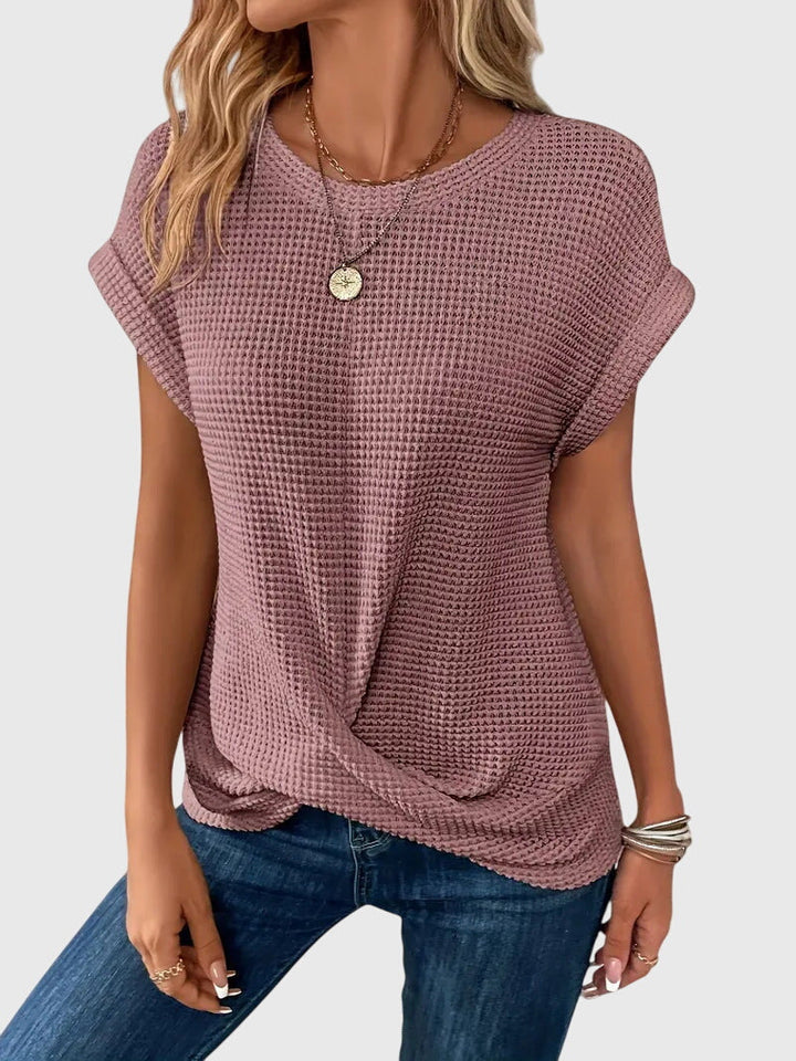 Pia | Blusa de Punto Waffle con Cuello Redondo