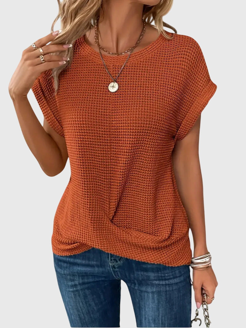 Pia | Blusa de Punto Waffle con Cuello Redondo