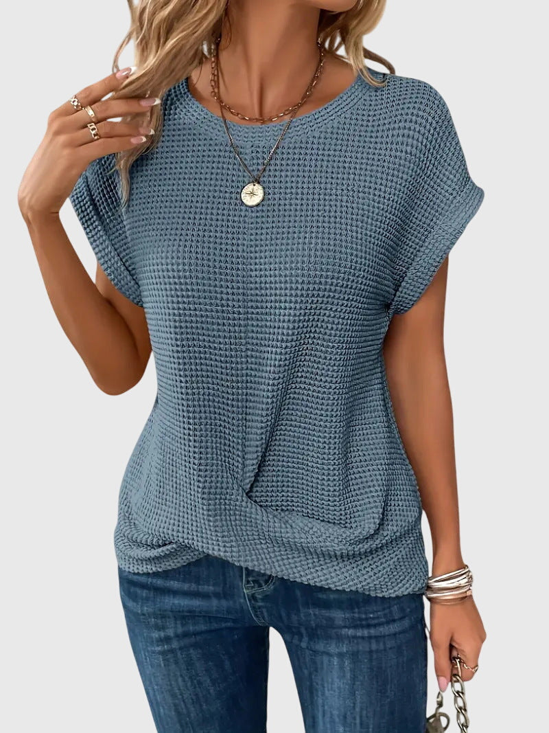 Pia | Blusa de Punto Waffle con Cuello Redondo