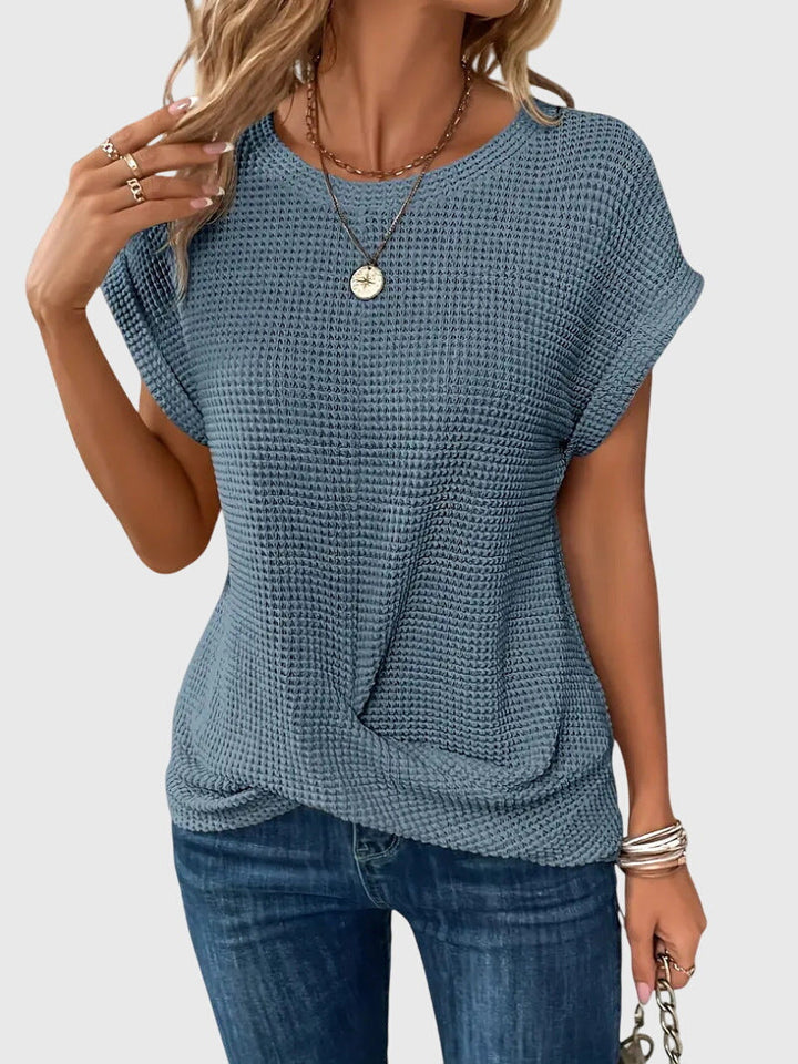 Pia | Blusa de Punto Waffle con Cuello Redondo