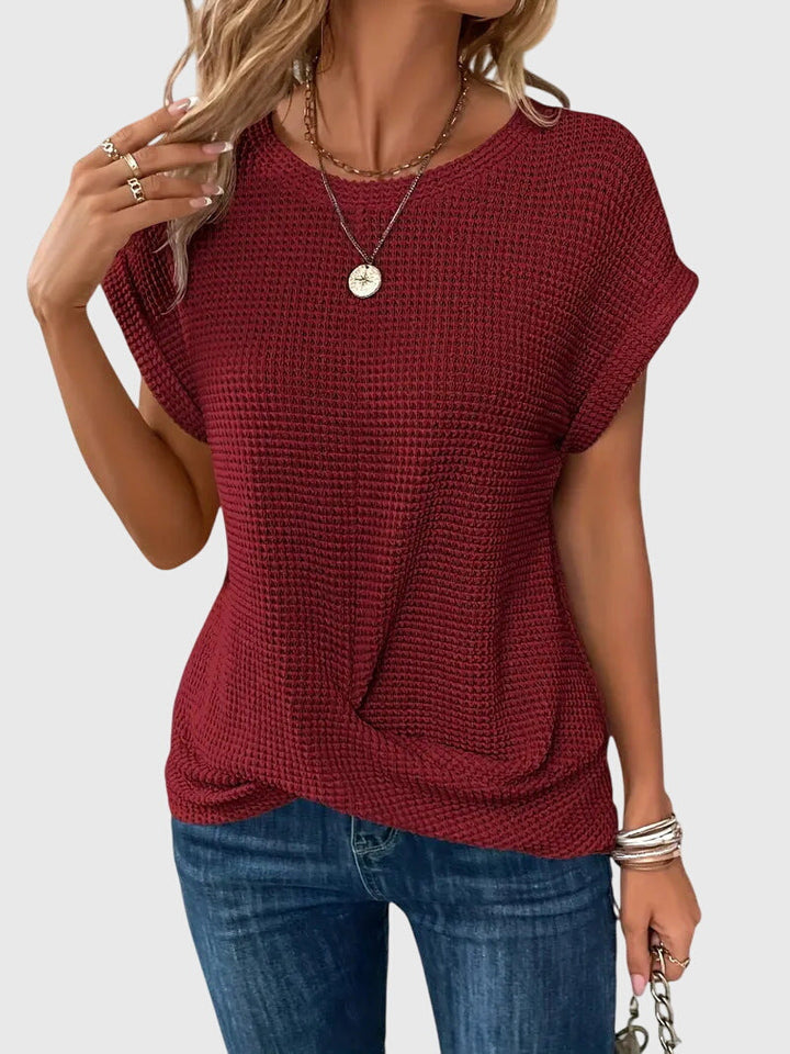Pia | Blusa de Punto Waffle con Cuello Redondo